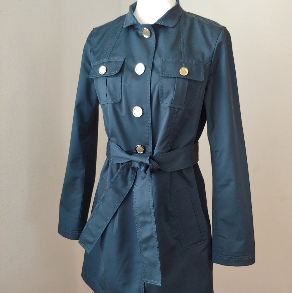 St. John Yellow Label Blue Utility Trench Jacket with Gold Buttons Women's 6 - Picture 5 of 17